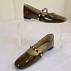 C.PARAVANO Women's Pearl Strap Mary Jane (Clara) Flats Sz: 8.5 / EU 39 Chocolate